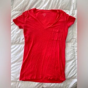 JCrew Linen V-Neck with Cute Pocket, size XS in Bright Red-Orange